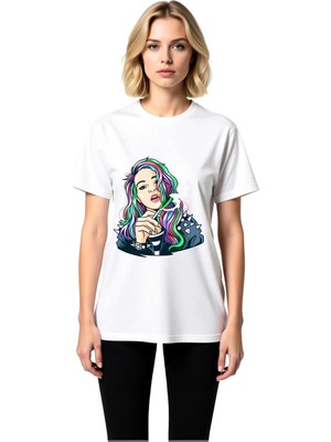 PayBuy Gökkuşak Saçlı Punk Kadın Baskılı Kadın Tişört