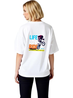 PayBuy Kadın Oversize Tişört Bmx Freestyle Urban Street Style Baskılı Rahat Kesim Günlük Giyim Modern Şık