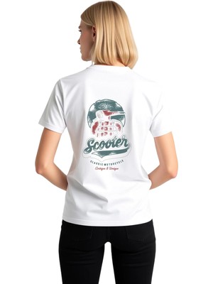 PayBuy Kadın Grafik Baskılı Scooter Motosiklet Tişört %100 Pamuk Rahat Kesim Günlük Giyim Modern Şık Zarif