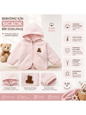 Poyraz Bebe Fermuarlı Kapüşonlu Bebek Peluş Welsoft