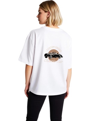 PayBuy Özel Motor Klasik Araba Baskılı Kadın Oversize Tişört