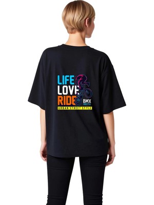 PayBuy Kadın Oversize Tişört Bmx Freestyle Urban Street Style Baskılı Rahat Kesim Günlük Giyim Modern Şık