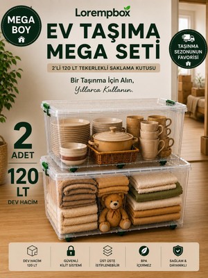 Lorempbox Ev Taşıma Mega Seti | 2 Adet 120 Lt Dev Saklama Kutusu | Taşınma ve Uzun Süreli Depolama Çözümü