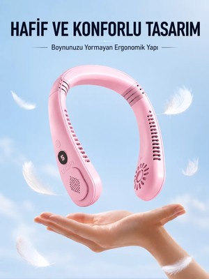 Ankaverse Pembe Boyun Tipi Fan USB Şarjlı Hafif Tasarım Güçlü Hava Üflemeli Serinletici