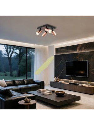 Riolight Rıolıght Modern Bakır Hareketli Başlık Siyah Gövde 4XGU10 LED Kare Spot Avize(Ampül Dahildir)