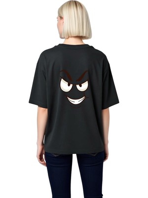 PayBuy Kadın Oversize Karikatür Yüz Baskılı Kısa Kollu Tişört Abartılı Gözlü Tasarım Rahat Kesim Günlük