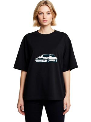 PayBuy Kadın Oversize Tişört Klasik Otomobil Tuning Sanat Baskısı Rahat Kesim Günlük Giyim Modern Şık Zarif