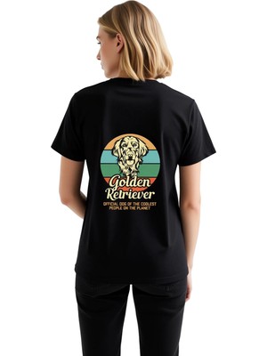 PayBuy Kadın Vintage Golden Retriever Baskılı Rahat Kesim Kısa Kollu Tişört Grafik Desen Günlük Modern