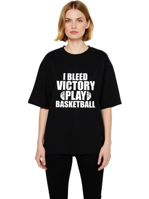 PayBuy Kadın Oversize Basketbol Baskılı Kısa Kollu Tişört %100 Pamuk Rahat Kesim Günlük Spor Modern Şık