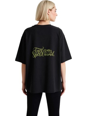 PayBuy Kadın Oversize Kısa Kollu Tişört %100 Pamuk Taco Baskılı Mizah Desenli Rahat Kesim Günlük Modern