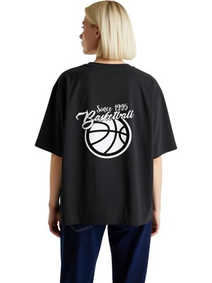 PayBuy Kadın Oversize Basketbol Baskılı Kısa Kollu Tişört Yılı Retro Tasarım Nostalji Günlük Rahat Modern