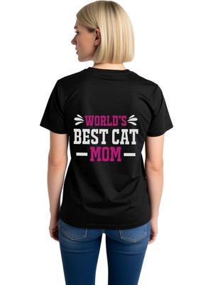 PayBuy Dünyanın En Iyi Kedi Annesi Baskılı Kadın Tişört
