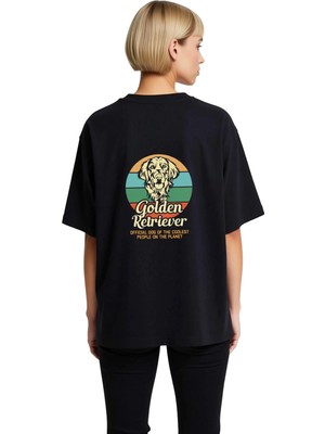 PayBuy Kadın Oversize Köpek Baskılı Tişört Golden Retriever Vintage Stil Kısa Kollu Rahat Kesim Günlük