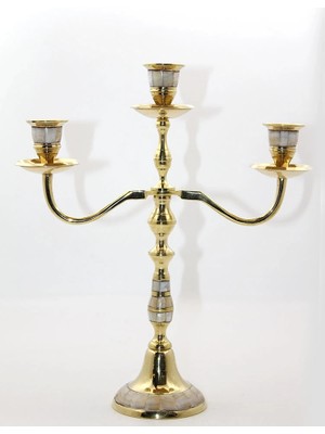 Twin Store Pirinç Sedefli 3'lü Şamdan 19124