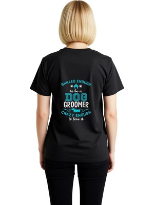 PayBuy Kadın Köpek Groomer Baskılı Kısa Kollu Tişört Vintage Tasarım Meslek Tutkusu Rahat Kesim Günlük