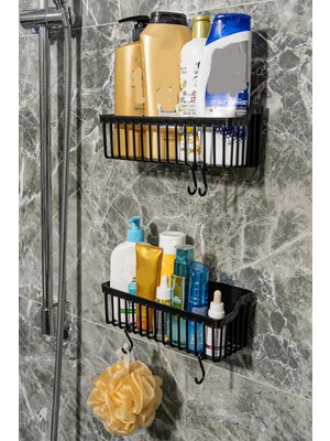 Ankaverse 2 Li Plastik Yapışkanlı Askılı Mutfak- Banyo Rafı Düzenleyici Duş Şampuanlık