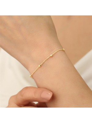 Nox Jewelry 925 Ayar Gümüş 14 Ayar Altın Kaplama Dorika Top Detaylı İstasyon Zincir Bileklik - CB00113