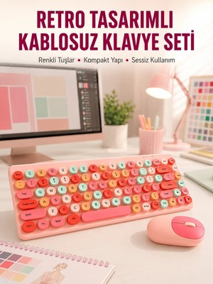 Ankaverse Renkli Retro Tuş Takımlı Klavye – 3 Cihaz Bağlantısı Medya Kısayol Tuşları Yeni Nesil