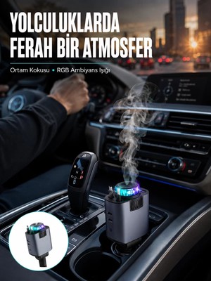 Ankaverse Araç Içi Çok Fonksiyonlu Şarj Cihazı Hava Nemlendirici Aroma ve Yıldız Işık Yeni Nesil