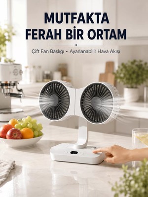 Ankaverse Ayarlanabilir Çift Fan Başlıklı Şarjlı Masa Vantilatörü