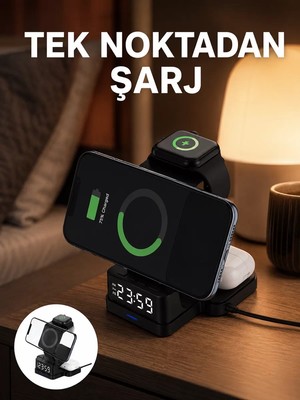 Ankaverse LED Dijital Saatli Kablosuz Şarj Cihazı – 3 Parlaklık Ayarlı Şarj Koruma Teknolojili Yeni Nesil
