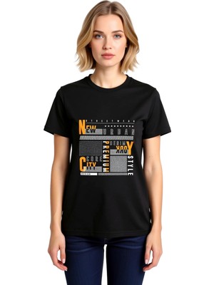 PayBuy Kadın Şehir Tarzı Modern Grafik Baskılı Kısa Kollu Yuvarlak Yaka Pamuklu Tişört Konforlu Günlük
