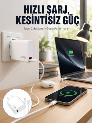 Ankaverse 67W Type-C Turbo Şarj Cihazı – Aşırı Akım ve Isı Koruması Seyahat Uyumlu Yeni Nesil