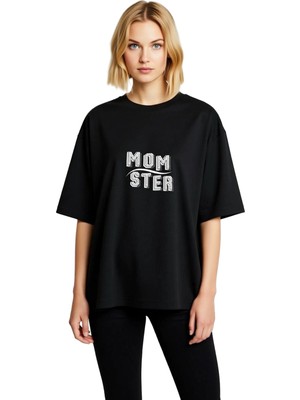 PayBuy Kadın Oversize Kısa Kollu Tişört Retro Tipografi Baskılı Momster Tasarımı Rahat Kesim Günlük Modern