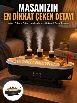 Ankaverse 7 Renk Ortam Işıklı Dekoratif Gemi Tasarım Hava Nemlendirici Difüzör Yeni Nesil