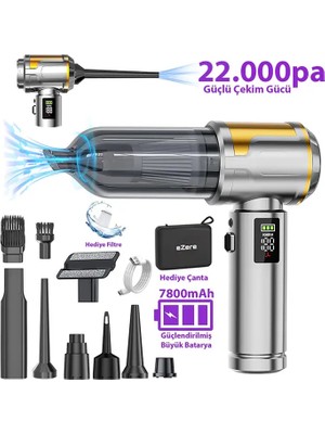 Ankaverse Ezere Nanovac 22000PA Güçlü Portatif Vakumlu Kablosuz Üflemeli Mini Araç SÜPÜRGESI-(5775)