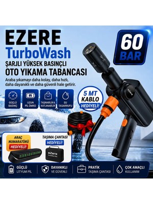 Ankaverse Ezere Turbowash Şarjlı 60 Bar Yüksek Basınçlı Oto Araba Bahçe Yıkama ve Temizleme Tabancası MAKINESI-(5775)