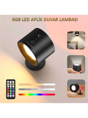 Ledx LED Rgb Kablosuz Çift Taraflı Şarjlı Kumandalı Duvar Aplik Aydınlatması Siyah