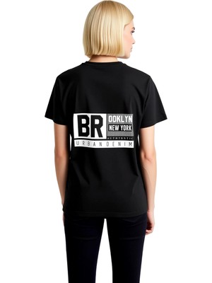 PayBuy Kadın Grafik Baskılı Kısa Kollu Tişört Brooklyn New York Otantik Şehir Denim Desenli Rahat Kesim