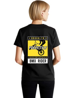 PayBuy Kadın Grafik Baskılı Bisiklet Temalı Tişört Freestyle Bmx Rider Günlük Rahat Kesim Modern Şık Zarif