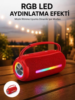 Ankaverse 360 Rgb Led'li Taşınabilir Bluetooth Hoparlör – Kırmızı Usb/tf Destekli