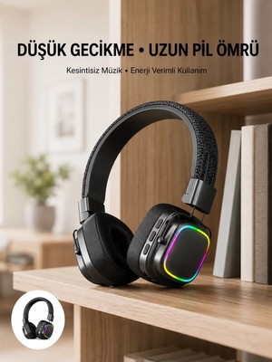 Ankaverse Bluetooth 5.3 Rainbow Işıklı Kulak Üstü Kablosuz Kulaklık Yeni Nesil