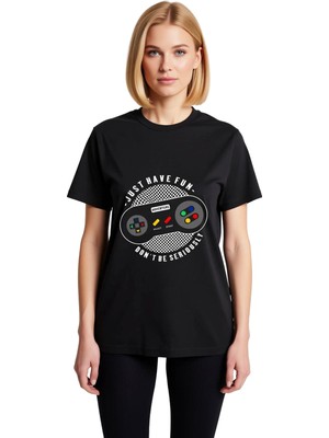 PayBuy Kadın Retro Gaming Nostalji Baskılı Kısa Kollu Yuvarlak Yaka Pamuk Tişört Eğlenceli Tasarım Günlük