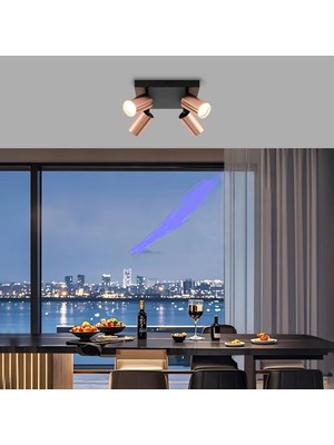 Riolight Rıolıght Modern1 Bakır1 Hareketli1 Başlık Siyah Gövde 4XGU10 LED Kare Spot Avize(Ampül Dahildir)