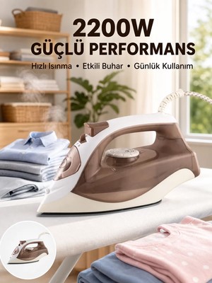 Ankaverse Buharlı Ütü 2200W Kireç Önleyici Self Clean Damlatmaz Kahverengi