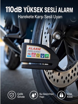 Ankaverse Yüksek Sesli 110DB Çelik Disk Kilidi Su Geçirmez Yeni Nesil