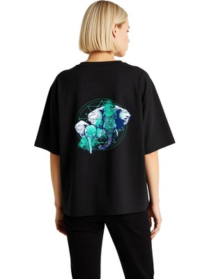 PayBuy Kadın Oversize Tişört Mandala Filli Spiritüel Sanat Baskısı Geometrik Desen Rahat Kesim Günlük Şık