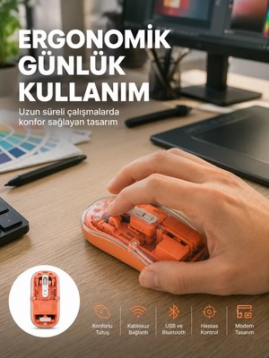 Ankaverse Şeffaf Kablosuz Mouse Bluetooth Bağlantılı Sessiz Tıklama Yeni Nesil
