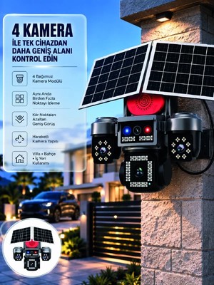 Ankaverse Sım Kart Destekli 4 Kameralı Akıllı Dış Mekan Güvenlik Kamerası