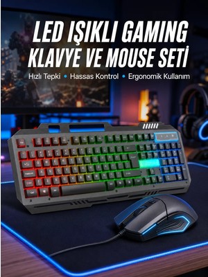 Ankaverse Işıklı Oyuncu Q Klavye Mouse Seti Siyah Gaming Oyuncu Klavye Yeni Nesil