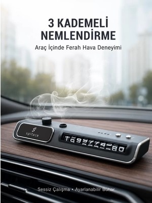 Ankaverse LED Işıklı Araç Ön Cam Telefon Numarası Gösterme Aparatı + 3 Seviyeli Hava Nemlendirici Yeni Nesil