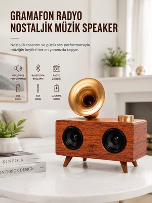 Ankaverse Bluetooth Nostalji Speaker Radyo Gramofon Ahşap Renk Vintage Yeni Nesil