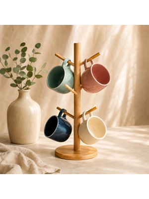 Modern Tezgah Üstü Kupa Bardak Fincan Askısı Standı Bambu Şık Mutfak Düzenleyici Organizer | Kitchera Home