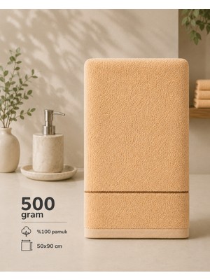 %100 Pamuk 50X90 Pirinç Desen Bej Yüz Havlusu 500 Gram