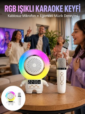 Ankaverse Karaoke Özellikli Astronot Bluetooth Hoparlör Kablosuz Mikrofonlu