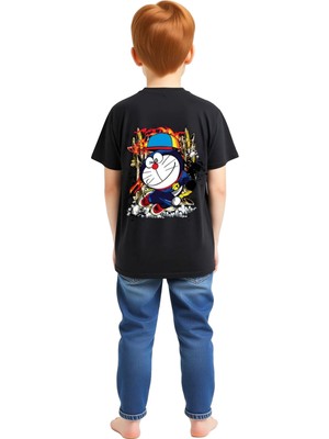 PayBuy Çocuk Tişört Anime Kedi Karakteri Şapka Sneaker Dinamik Baskı Rahat Kesim Pamuk Günlük Modern Şık
